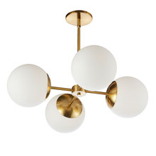 Dainolite DAY-244C-AGB - 4 Light Halogen Aged Brass Chandelier w/ White Glass