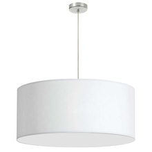 Dainolite DRM-L-790 - 1 Light, 28" Drum Shade Pendant, White Fabric, No Bottom Diffuser, Polished Chrome