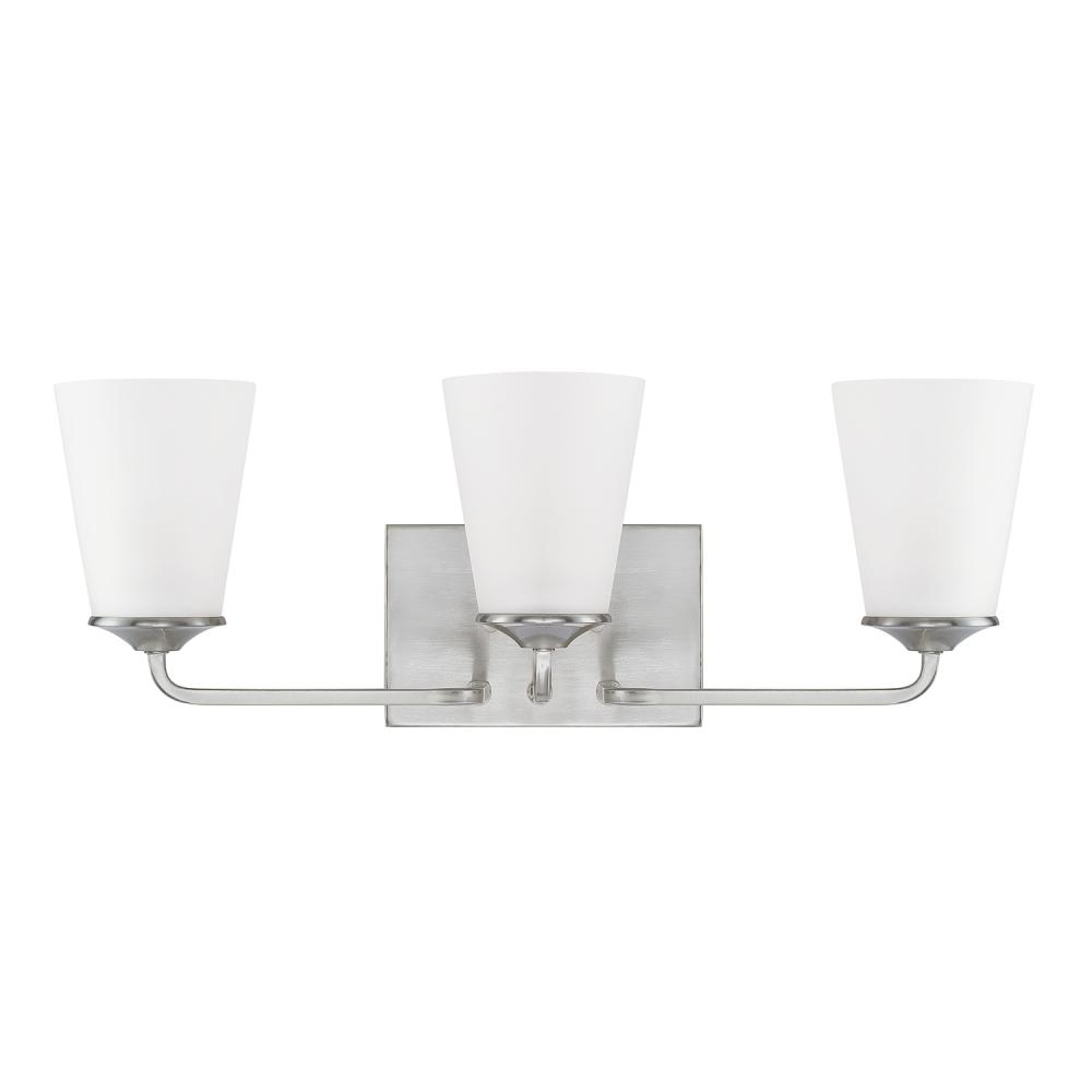 Braylon 3LT Vanity Brushed Nickel with White Glass