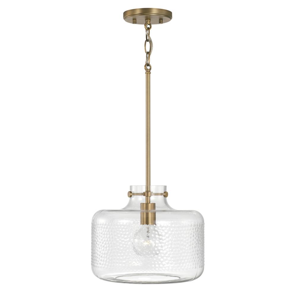 Brighton Pendant - Aged Brass w/ Clear Hammered Glass