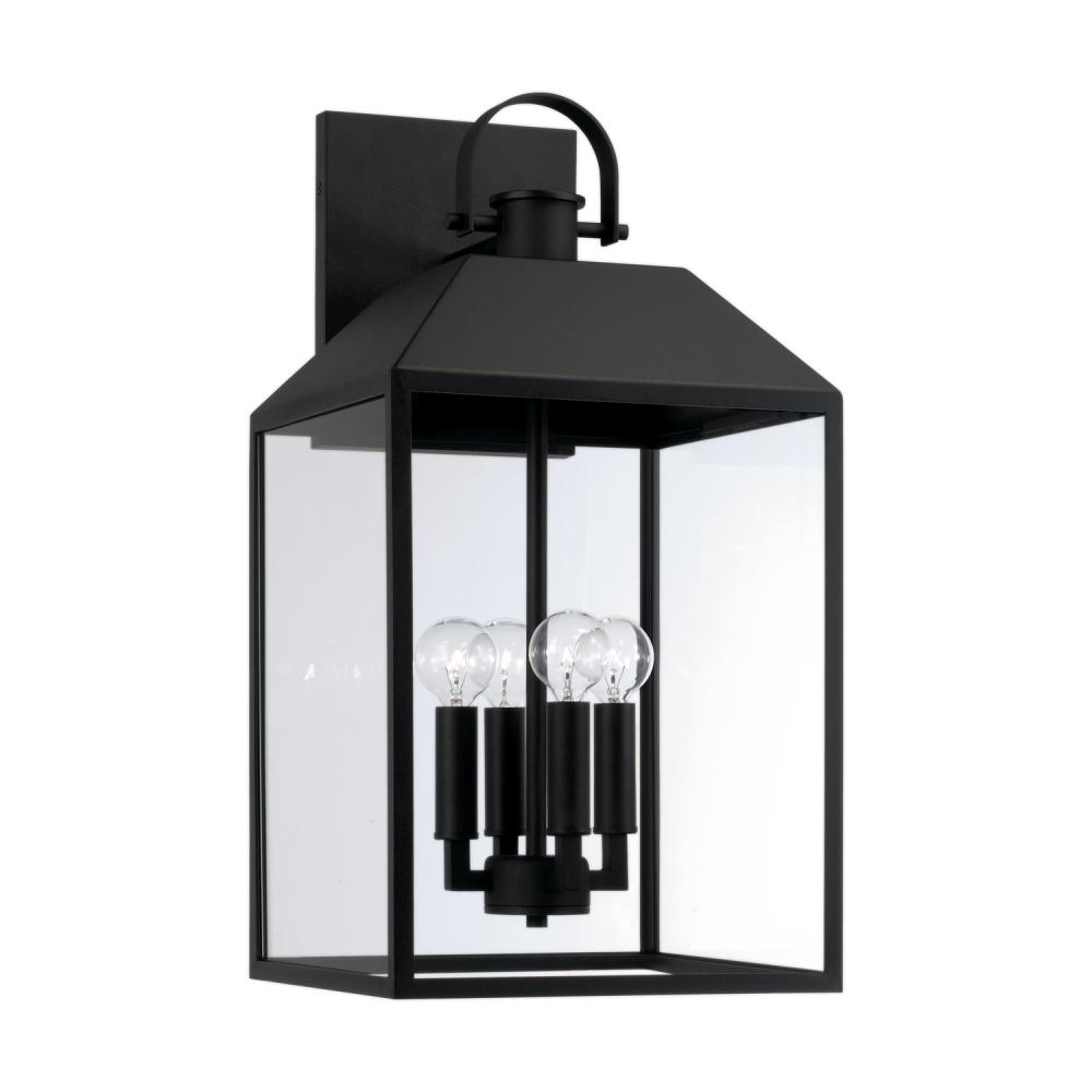 4-Light Outdoor Square Rectangle Wall Lantern in Black with Clear Glass