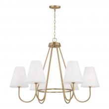 Capital Canada 452761MA - 6-Light Chandelier in Matte Brass with Tapered White Fabric Shades and Glass Diffusers