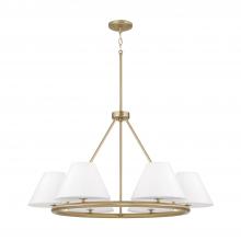 Capital Canada 453261MA - 6-Light Circular Chandelier in Matte Brass with White Fabric Shades and Glass Diffusers