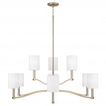 Capital Canada 457091MA-715 - 9-Lt Two-Tier Chandelier in Matte Brass w/ Clear Acrylic Accents and Cylindrical White Fabric Shades