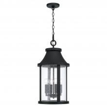 Capital Canada 953644BK - 4-Light Outdoor Cylindrical Hanging Lantern in Black with Seeded Glass