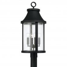 Capital Canada 953645BK - 4-Light Outdoor Cylindrical Post Lantern in Black with Seeded Glass