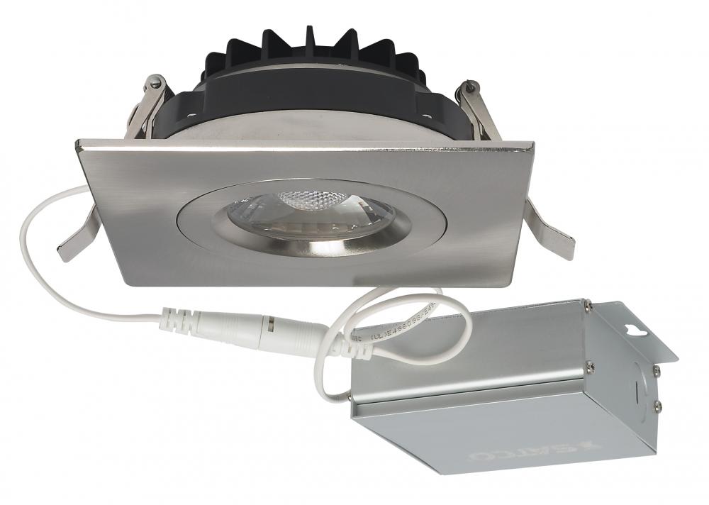 12 watt LED Direct Wire Downlight; Gimbaled; 4 inch; 3000K; 120 volt; Dimmable; Square; Remote