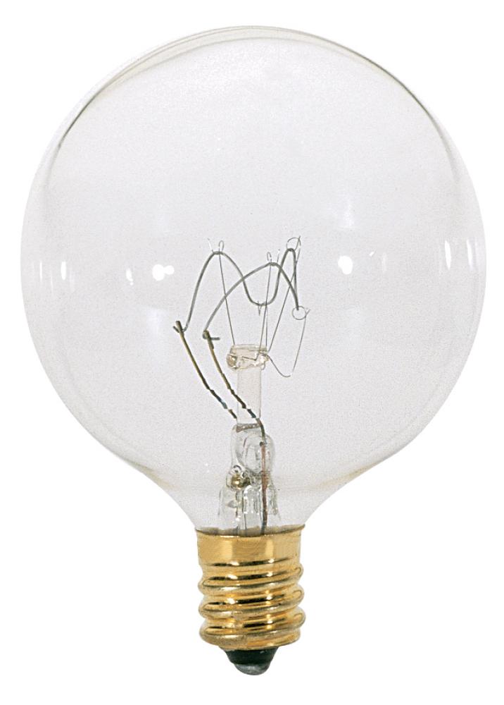 40 Watt G16 1/2 Incandescent; Clear; 1500 Average rated hours; 384 Lumens; Candelabra base; 220 Volt