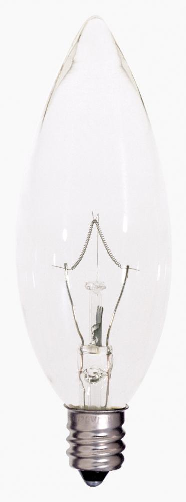 25 Watt BA9 1/2 Incandescent; Clear; 2500 Average rated hours; 212 Lumens; Candelabra base; 120 Volt