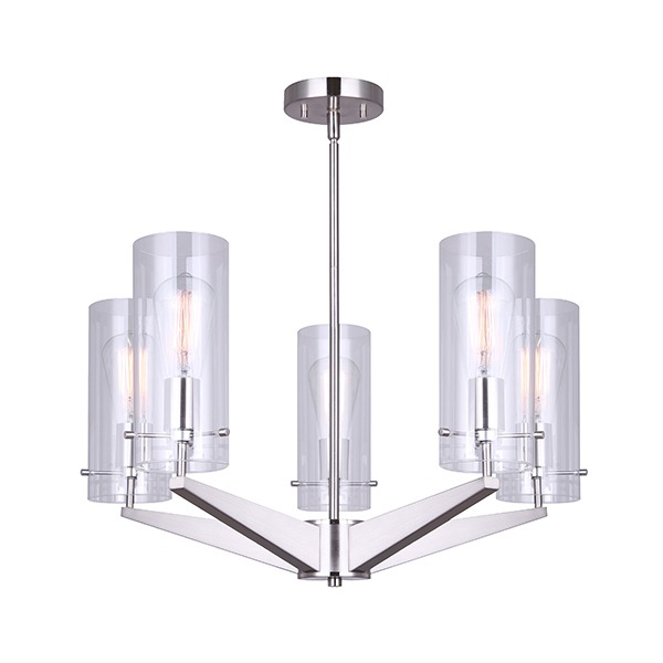 JONI, 5 Lt Rod Chandelier, Clear Glass, 100W Type A, 24inch W x 17.5 - 53.5inch H