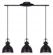  IPL622A03BK - Polo 60-Watt 3 Light Matte Black Chic Pendant with Black Metal Shade