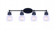 Canarm IVL705A04BK - CARSON MBK Color, 4 Lt Vanity, Seeded Glass, 100W Type A, 33" W x 10 1/4" H x 