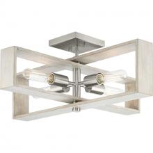 Progress P350269-009 - Boundary Collection 24 in. Four-Light Brushed Nickel Grey Washed Oak Modern Flush Mount Light