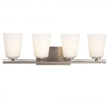 Galaxy Lighting 711964BN - 4-Light Vanity - Brushed Nickel with White Glass 100W M