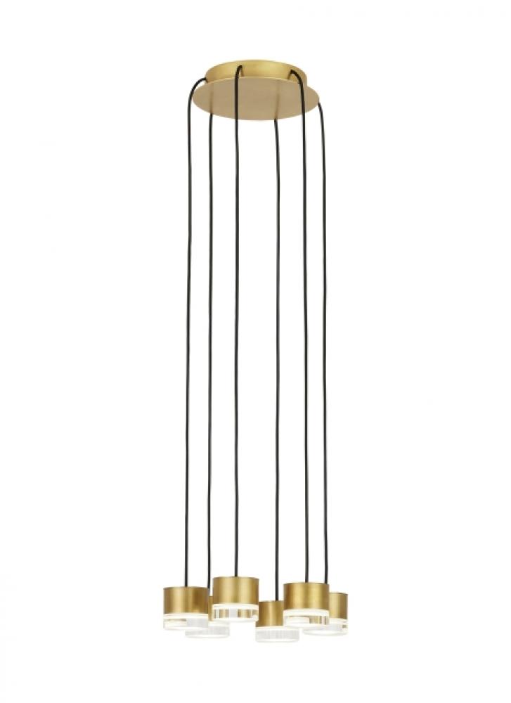 Modern Gable Dimmable LED 6-light Ceiling Chandelier in a Natural Brass/Gold Colored Finish