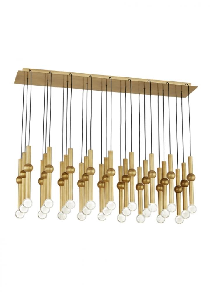 Modern Guyed Dimmable LED 27-light Ceiling Chandelier in a Natural Brass/Gold Colored Finish