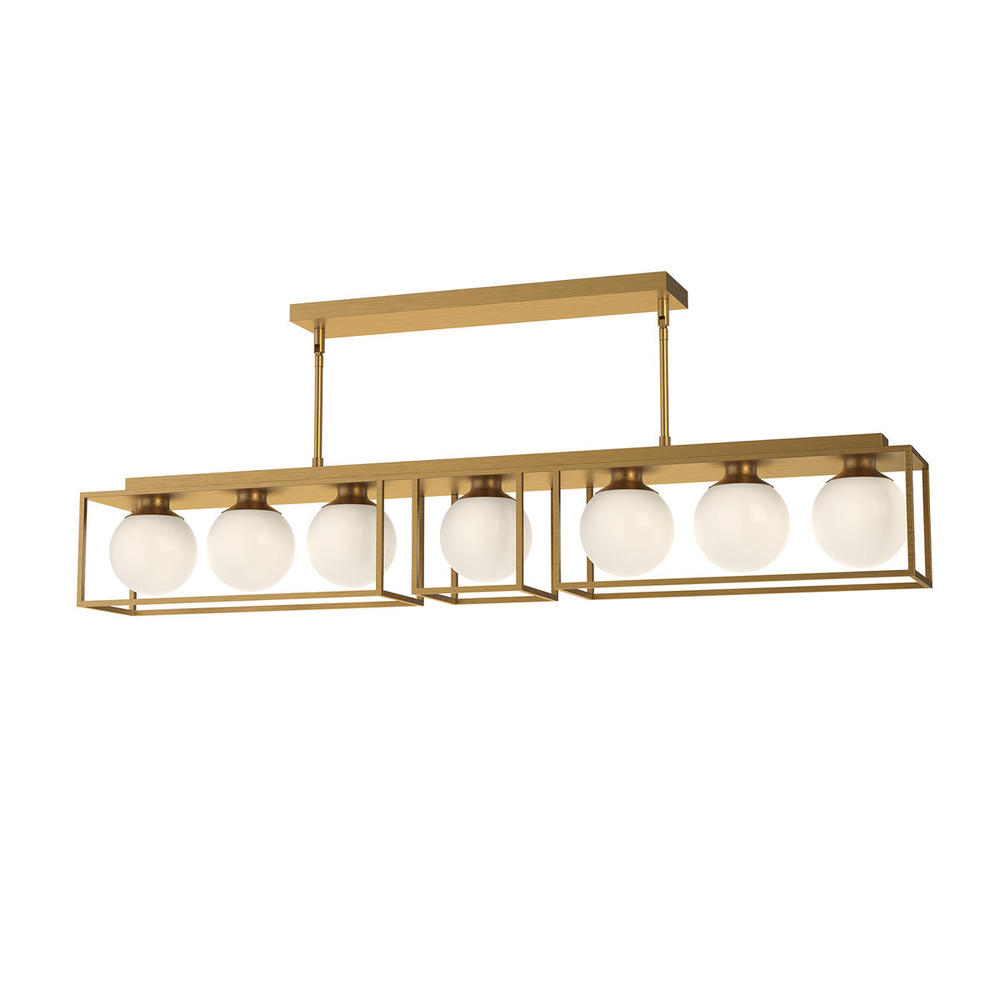 Amelia 48-in Aged Gold/Opal Matte Glass 7 Lights Linear Pendant