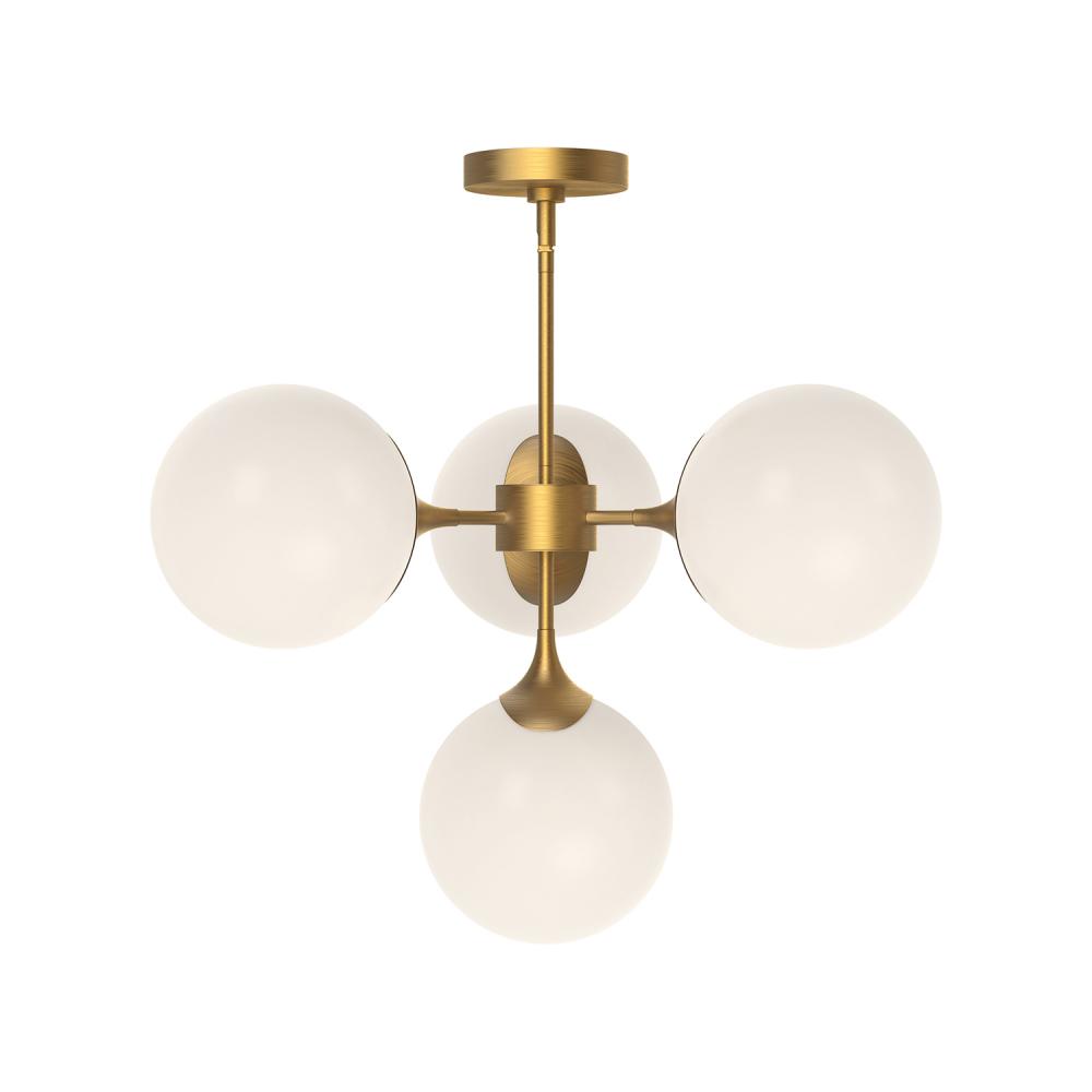 Nouveau 26-in Aged Gold/Opal Matte Glass 4 Lights Chandeliers