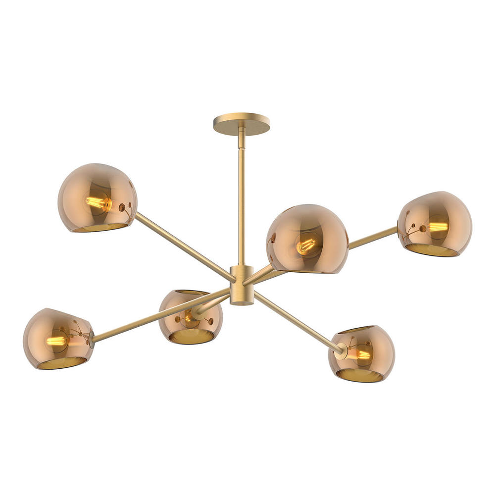 Willow 37-in Brushed Gold/Copper Glass 6 Lights Chandeliers