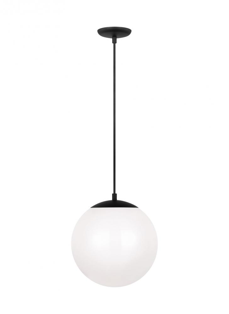 Leo - Hanging Globe 1-Light LED Large Pendant in Midnight Black Finish with Smooth White Glass Shade