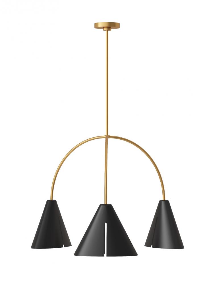 Cambre modern 3-light integrated LED indoor dimmable large ceiling chandelier in burnished brass gol