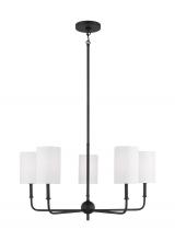 Visual Comfort & Co. Studio Collection 3109305-112 - Foxdale transitional 5-light indoor dimmable chandelier in midnight black finish with white linen fa