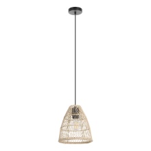 Eglo Canada 205837A - 1 LT Pendant w/ Black Finish & Natural color Ratan Shade