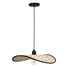 Eglo Canada 206321A - 1 LT Dual Mount Pendant or Ceiling Light w/ Black Finish & Bamboo Shade