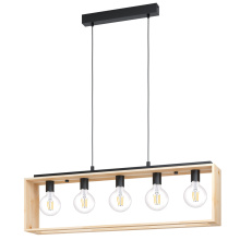 Eglo Canada 43414A - 5 LT Open Bulb Linear Pendant w/ Black Finish & Natural Wood Frame