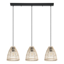 Eglo Canada 43867A - 3 LT Linear Pendant w/ Black Finish & Natural color Ratan Shades