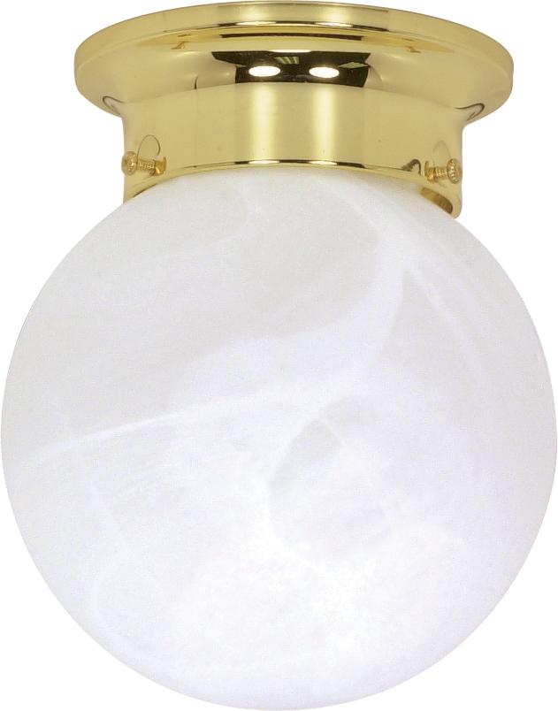 1 Light - 6" Flush with Alabaster Glass - Polished Brass Finish Finish