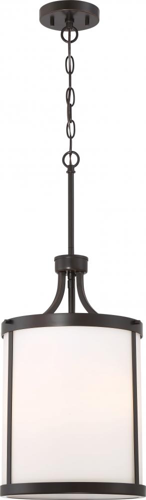 Denver - 3 Light Pendant with Satin White Glass - Mahogany Bronze Finish