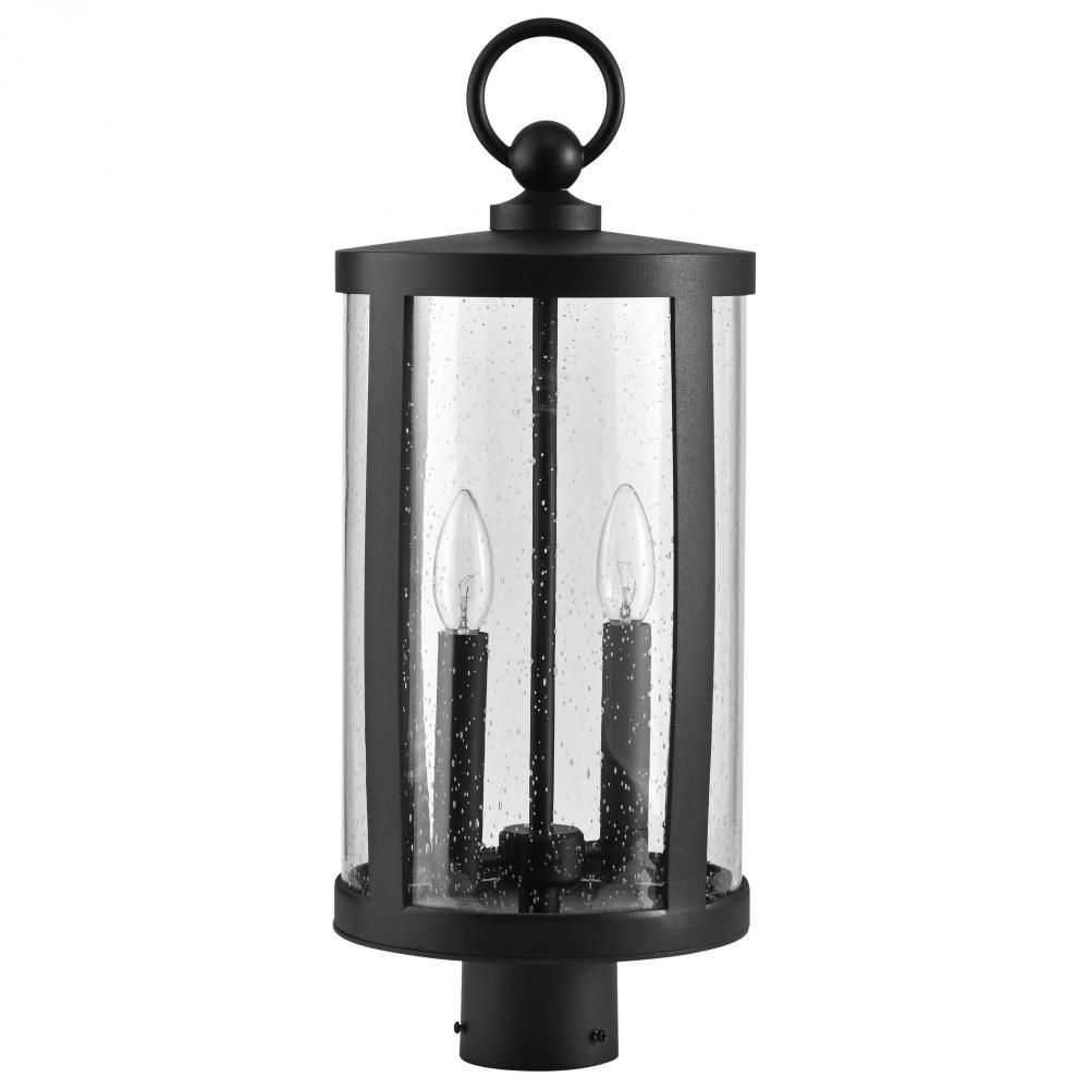 Broadstone; 2 Light Post Top; Matte Black with Clear Seeded Glass