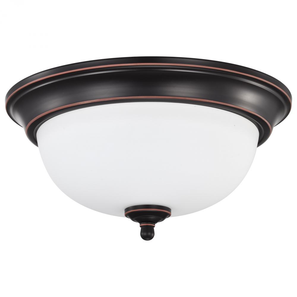 Center Lock 13 Inch LED Flush Mount; 19 Watt; 3000K; Mahogany Bronze Finish; Frosted Glass