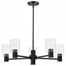 Nuvo 60/8066 - Clarksville; 28 Inch 5 Light Chandelier; Matte Black with Clear Glass