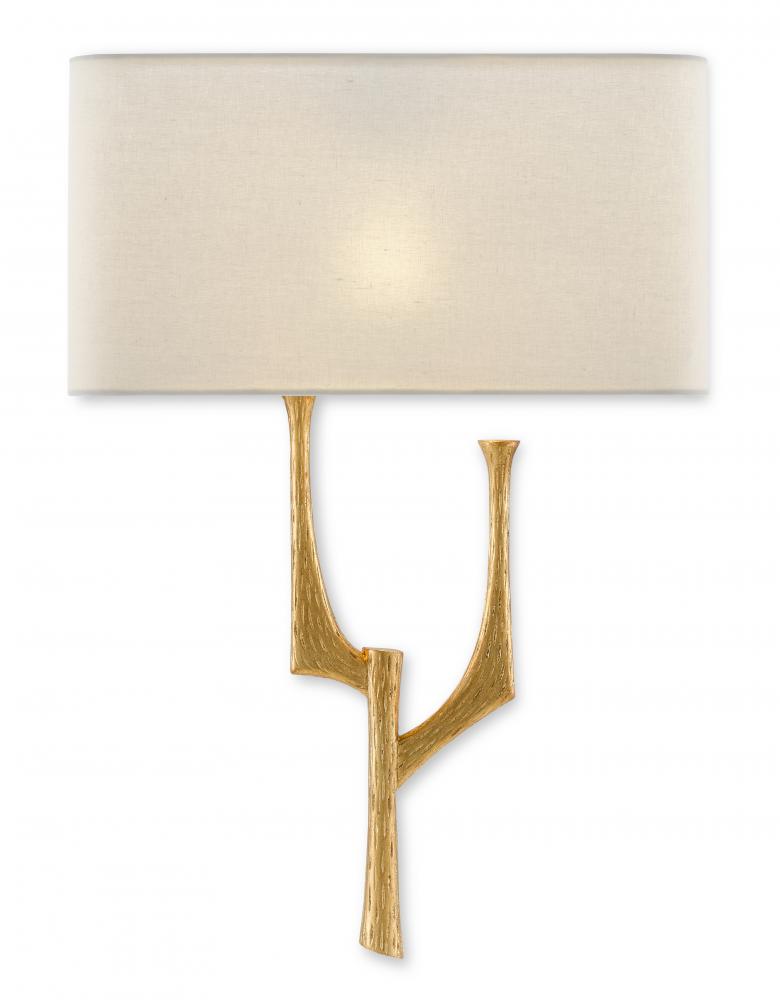 Bodnant Gold Wall Sconce, White Shade, Left