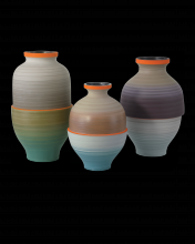  1200-0930 - Happy 80's Gray, Beige, Orange & Blue Vase Set of 3