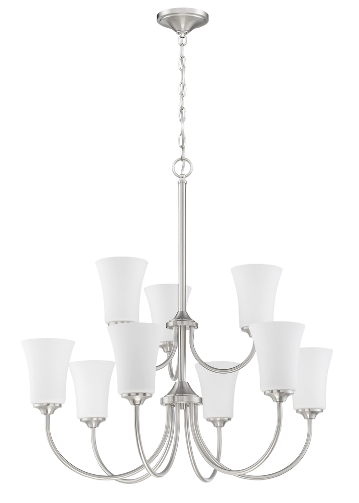 Gwyneth 9 Light Chandelier in Brushed Polished Nickel (White Glass)