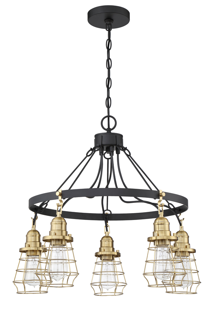 Thatcher 5 Light Chandelier in Flat Black/Satin Brass