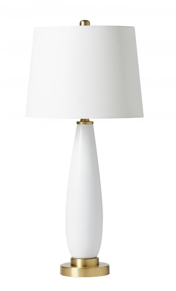 1 Light Glass/Metal Base Table Lamp in White Glass/Satin Brass