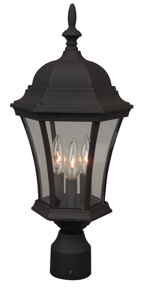 Curved Glass Cast 3 Light Outdoor Post Mount in Textured Black