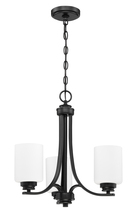  50523-FB-WG - Bolden 3 Light Chandelier in Flat Black (White Glass)